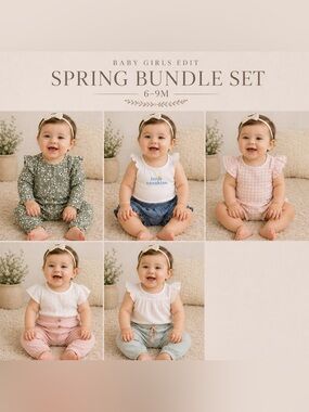 Baby Girl 6–9M Spring Bundle Set |Boutique Style Outfits | Soft Neutral + Pastel
